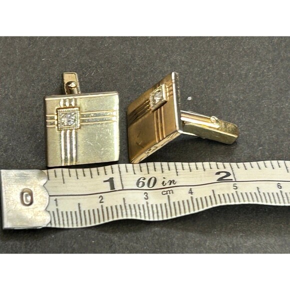 Anson Gold Tone Cubic Zircon Cufflinks Geometric Square Anson Pat Pend - Picture 8 of 9
